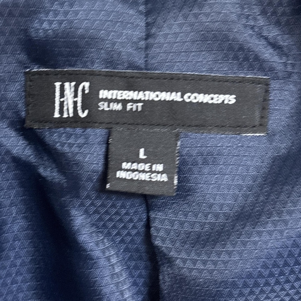 INC Tuxedo Jacket L Slim Fit Blue Gold Floral Shawl Formal 42L Slim - Picture 9 of 11